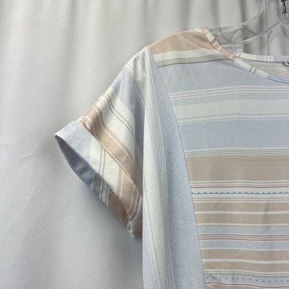 Womens Multicolor Striped Short Sleeve Round Neck Short A-Line Dress Size Medium - Picture 5 of 9